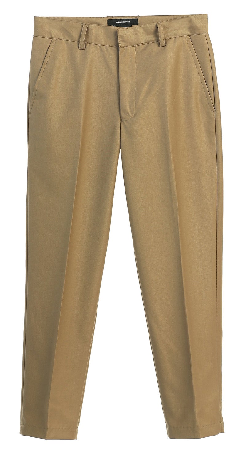 Gioberti Boys Flat Front Dress Pants, Khaki, 14 - Image 3